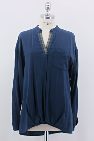 Bluse mit Silberstreifen, dunkelblau