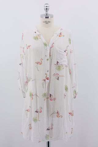 Bluse "Flamingo" weiss