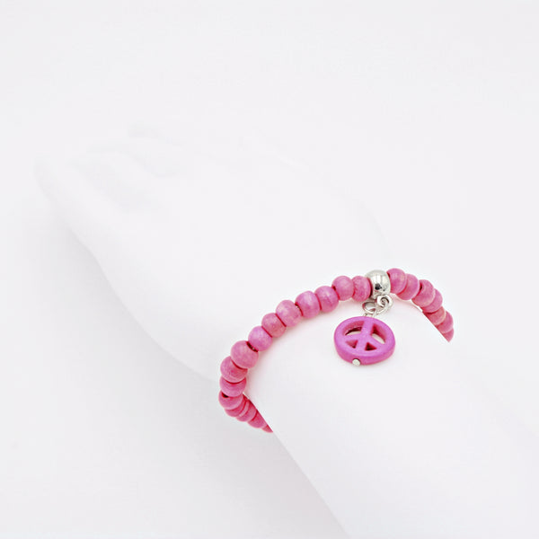 Holz Armband "Peace", pink