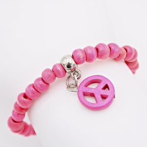 Holz Armband "Peace", pink